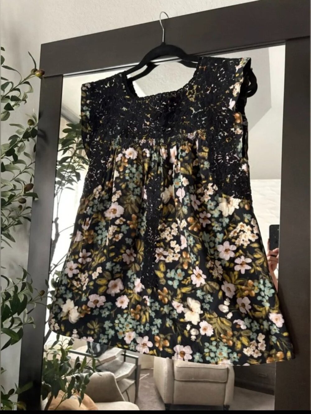 Mi Golondrina Black Floral Flores Mexican Blouse In Medium